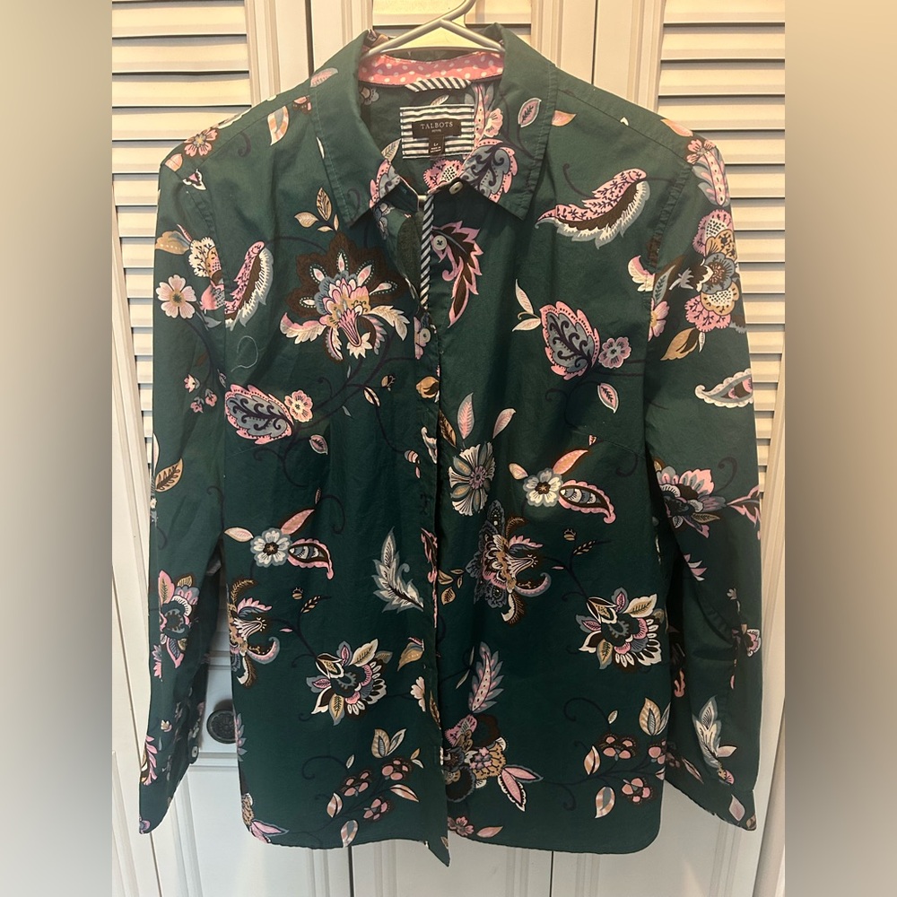 Talbots Petite Floral Blouse with Pink and Green